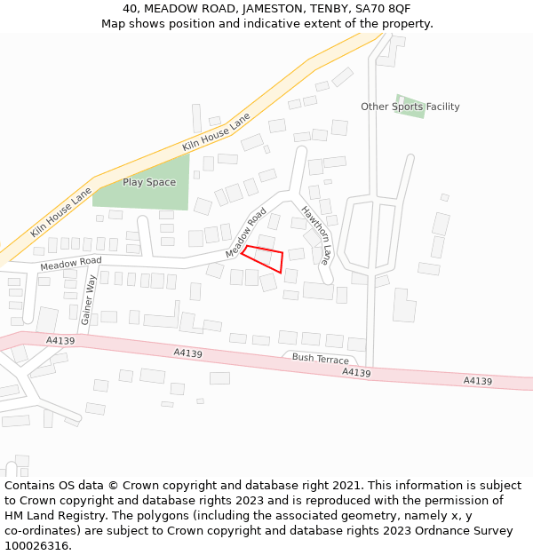 40, MEADOW ROAD, JAMESTON, TENBY, SA70 8QF: Location map and indicative extent of plot