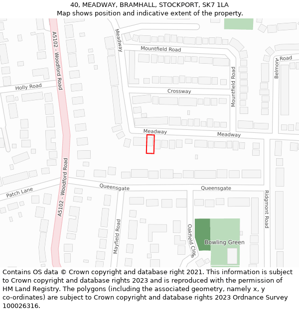 40, MEADWAY, BRAMHALL, STOCKPORT, SK7 1LA: Location map and indicative extent of plot