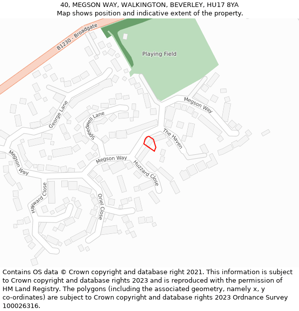 40, MEGSON WAY, WALKINGTON, BEVERLEY, HU17 8YA: Location map and indicative extent of plot