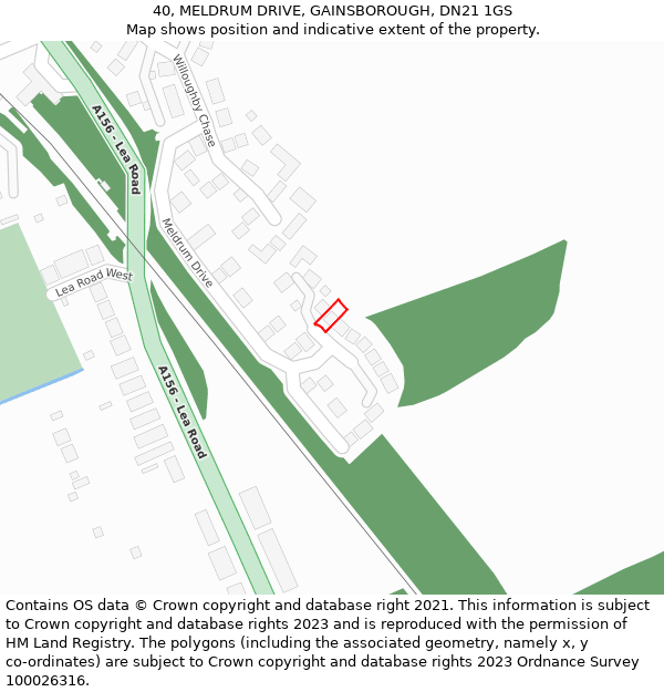 40, MELDRUM DRIVE, GAINSBOROUGH, DN21 1GS: Location map and indicative extent of plot