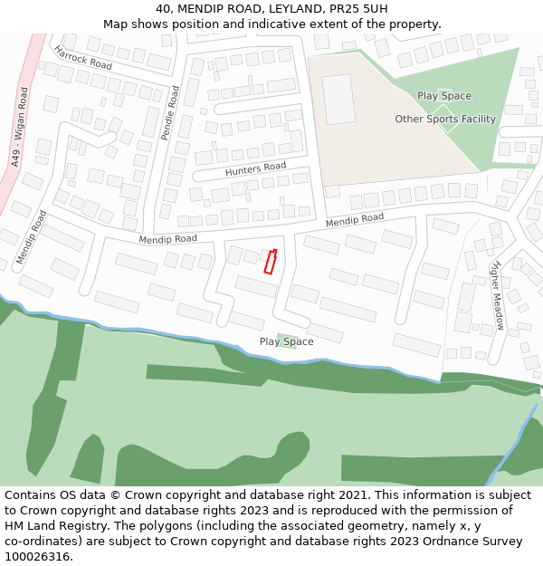 40, MENDIP ROAD, LEYLAND, PR25 5UH: Location map and indicative extent of plot