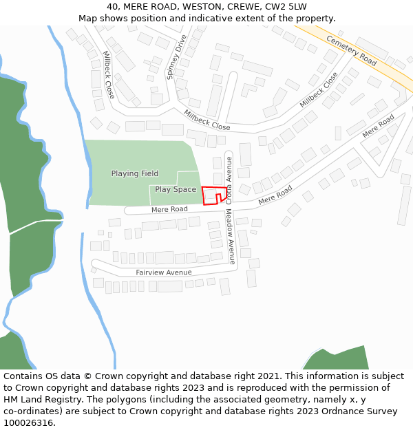 40, MERE ROAD, WESTON, CREWE, CW2 5LW: Location map and indicative extent of plot