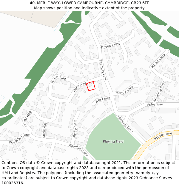 40, MERLE WAY, LOWER CAMBOURNE, CAMBRIDGE, CB23 6FE: Location map and indicative extent of plot