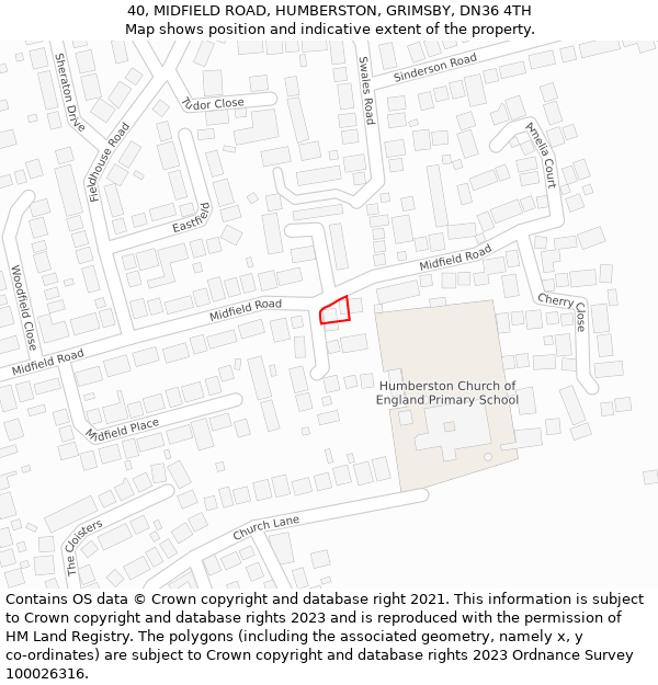 40, MIDFIELD ROAD, HUMBERSTON, GRIMSBY, DN36 4TH: Location map and indicative extent of plot