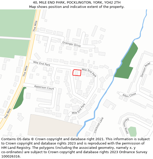 40, MILE END PARK, POCKLINGTON, YORK, YO42 2TH: Location map and indicative extent of plot