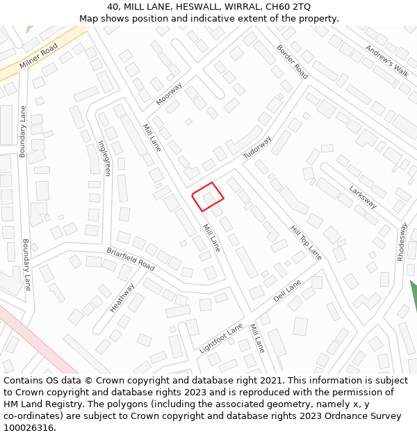 40, MILL LANE, HESWALL, WIRRAL, CH60 2TQ: Location map and indicative extent of plot