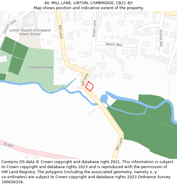 40, MILL LANE, LINTON, CAMBRIDGE, CB21 4JY: Location map and indicative extent of plot