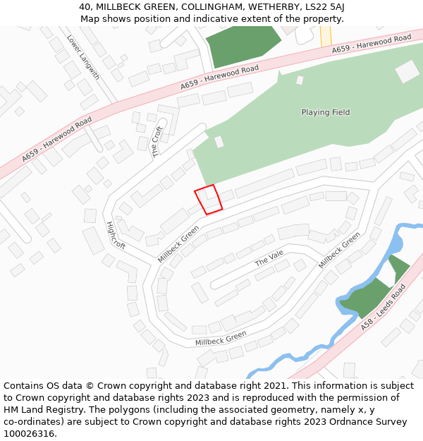 40, MILLBECK GREEN, COLLINGHAM, WETHERBY, LS22 5AJ: Location map and indicative extent of plot