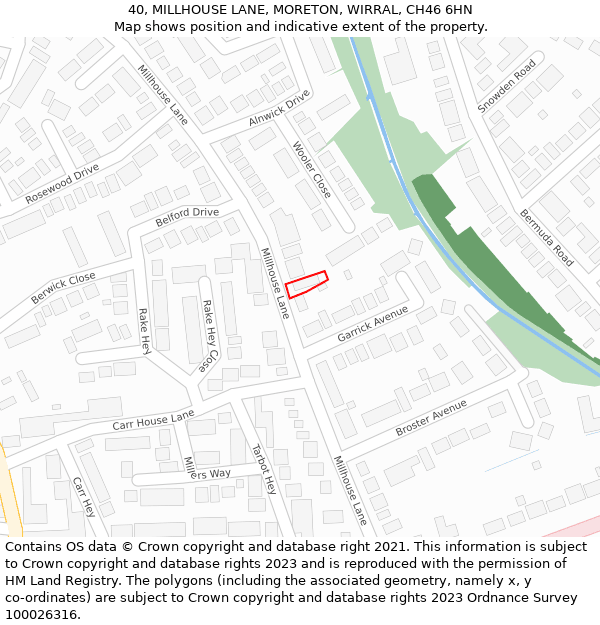 40, MILLHOUSE LANE, MORETON, WIRRAL, CH46 6HN: Location map and indicative extent of plot