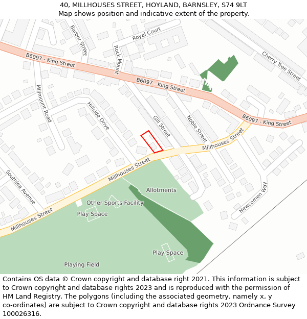 40, MILLHOUSES STREET, HOYLAND, BARNSLEY, S74 9LT: Location map and indicative extent of plot