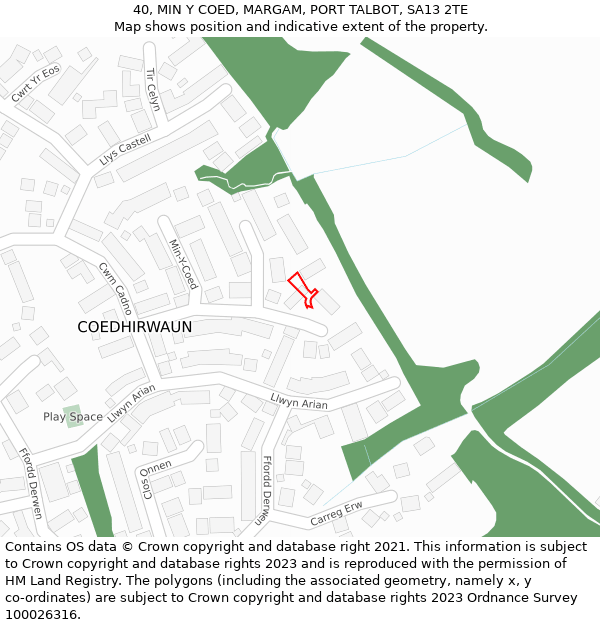 40, MIN Y COED, MARGAM, PORT TALBOT, SA13 2TE: Location map and indicative extent of plot