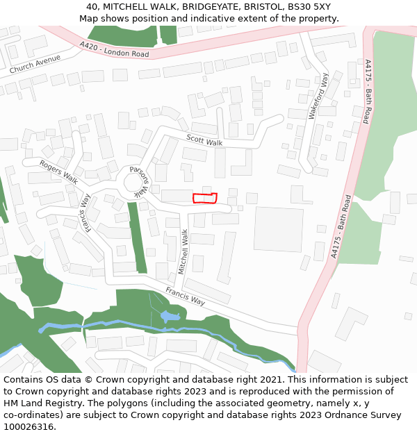 40, MITCHELL WALK, BRIDGEYATE, BRISTOL, BS30 5XY: Location map and indicative extent of plot