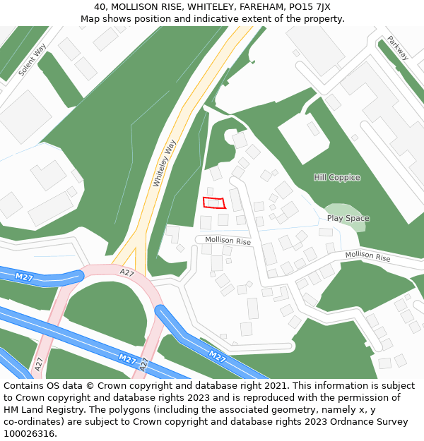 40, MOLLISON RISE, WHITELEY, FAREHAM, PO15 7JX: Location map and indicative extent of plot