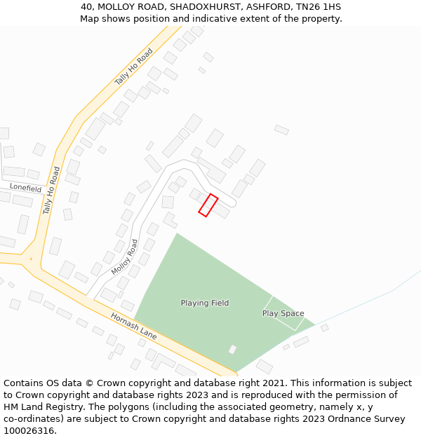 40, MOLLOY ROAD, SHADOXHURST, ASHFORD, TN26 1HS: Location map and indicative extent of plot