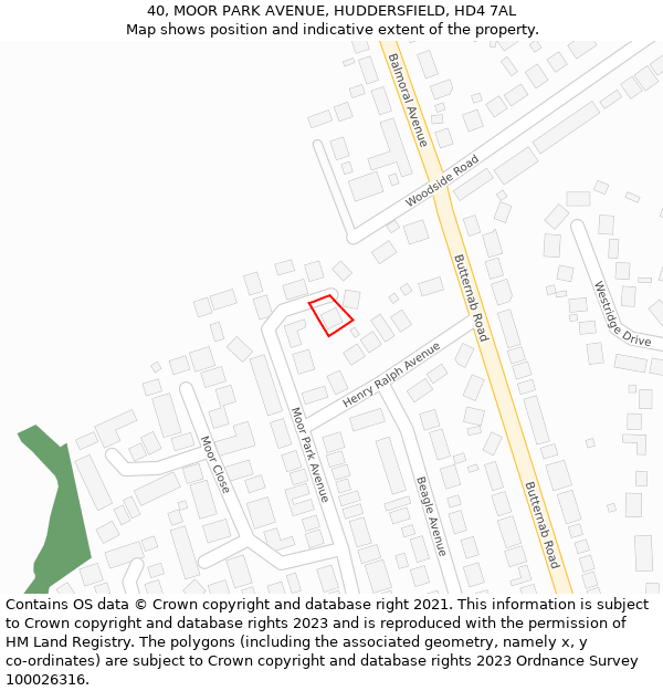 40, MOOR PARK AVENUE, HUDDERSFIELD, HD4 7AL: Location map and indicative extent of plot