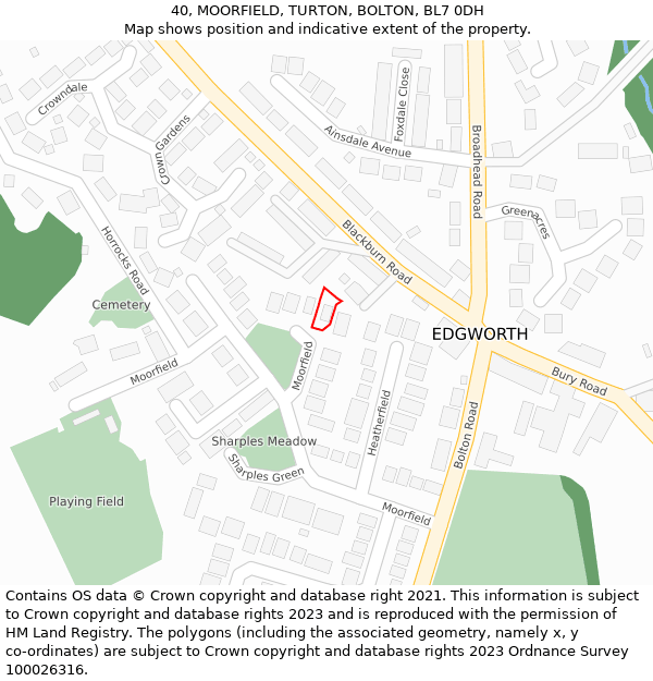 40, MOORFIELD, TURTON, BOLTON, BL7 0DH: Location map and indicative extent of plot