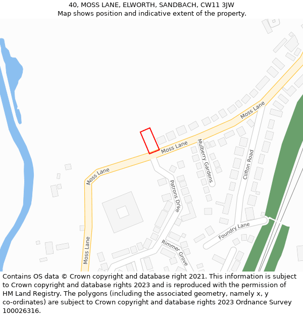 40, MOSS LANE, ELWORTH, SANDBACH, CW11 3JW: Location map and indicative extent of plot