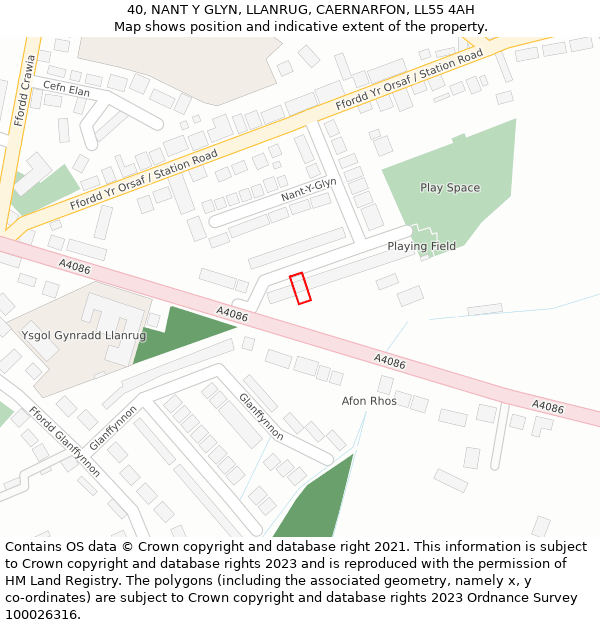 40, NANT Y GLYN, LLANRUG, CAERNARFON, LL55 4AH: Location map and indicative extent of plot