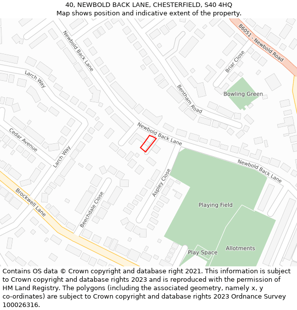 40, NEWBOLD BACK LANE, CHESTERFIELD, S40 4HQ: Location map and indicative extent of plot