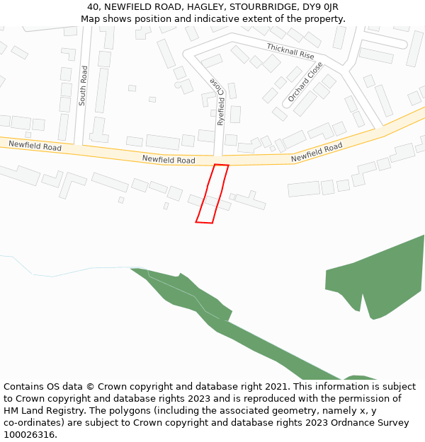 40, NEWFIELD ROAD, HAGLEY, STOURBRIDGE, DY9 0JR: Location map and indicative extent of plot