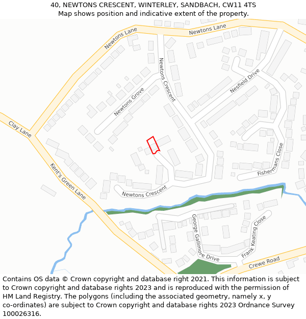 40, NEWTONS CRESCENT, WINTERLEY, SANDBACH, CW11 4TS: Location map and indicative extent of plot