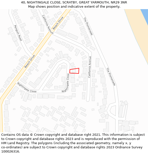 40, NIGHTINGALE CLOSE, SCRATBY, GREAT YARMOUTH, NR29 3NR: Location map and indicative extent of plot