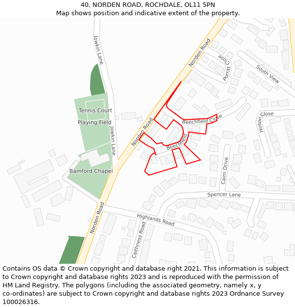 40, NORDEN ROAD, ROCHDALE, OL11 5PN: Location map and indicative extent of plot