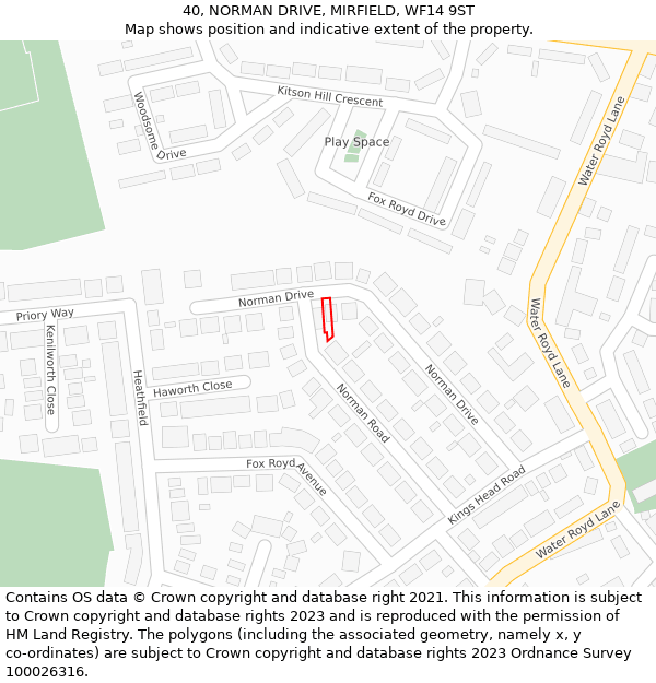 40, NORMAN DRIVE, MIRFIELD, WF14 9ST: Location map and indicative extent of plot