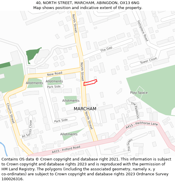 40, NORTH STREET, MARCHAM, ABINGDON, OX13 6NG: Location map and indicative extent of plot