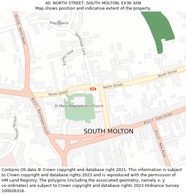 40, NORTH STREET, SOUTH MOLTON, EX36 3AN: Location map and indicative extent of plot