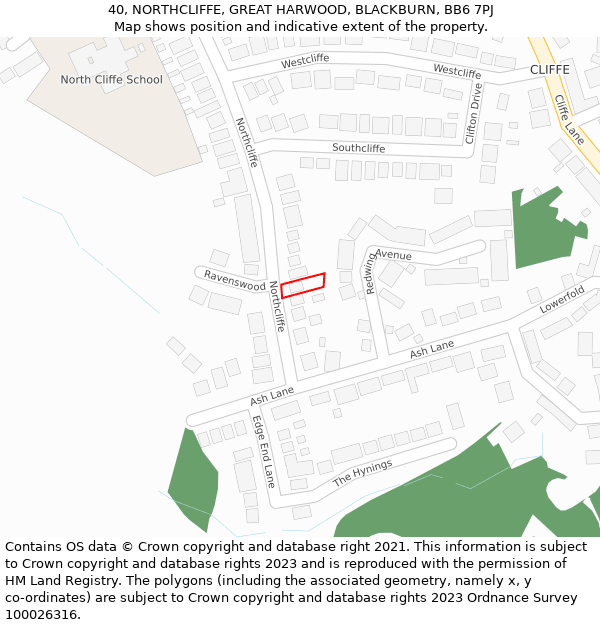 40, NORTHCLIFFE, GREAT HARWOOD, BLACKBURN, BB6 7PJ: Location map and indicative extent of plot