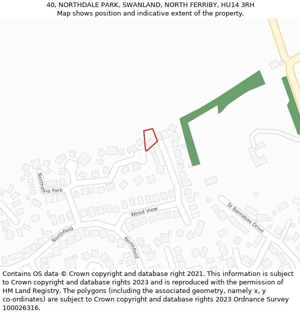 40, NORTHDALE PARK, SWANLAND, NORTH FERRIBY, HU14 3RH: Location map and indicative extent of plot