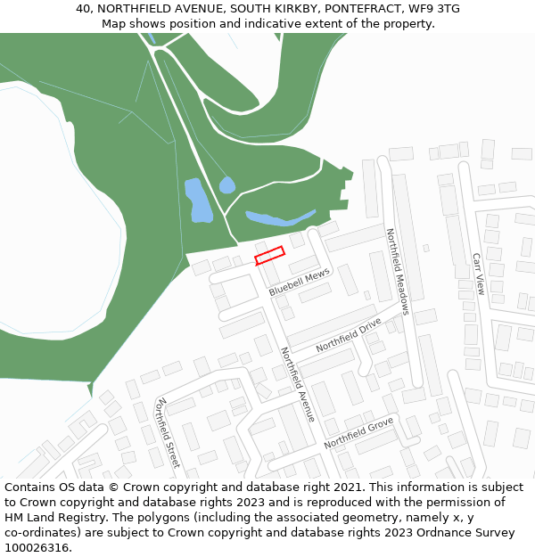 40, NORTHFIELD AVENUE, SOUTH KIRKBY, PONTEFRACT, WF9 3TG: Location map and indicative extent of plot