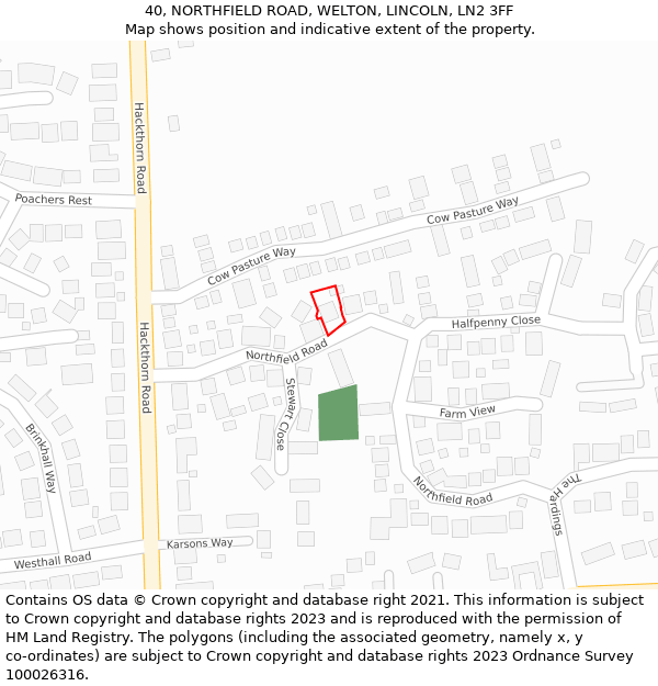 40, NORTHFIELD ROAD, WELTON, LINCOLN, LN2 3FF: Location map and indicative extent of plot