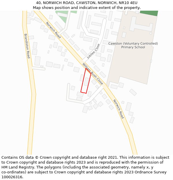 40, NORWICH ROAD, CAWSTON, NORWICH, NR10 4EU: Location map and indicative extent of plot