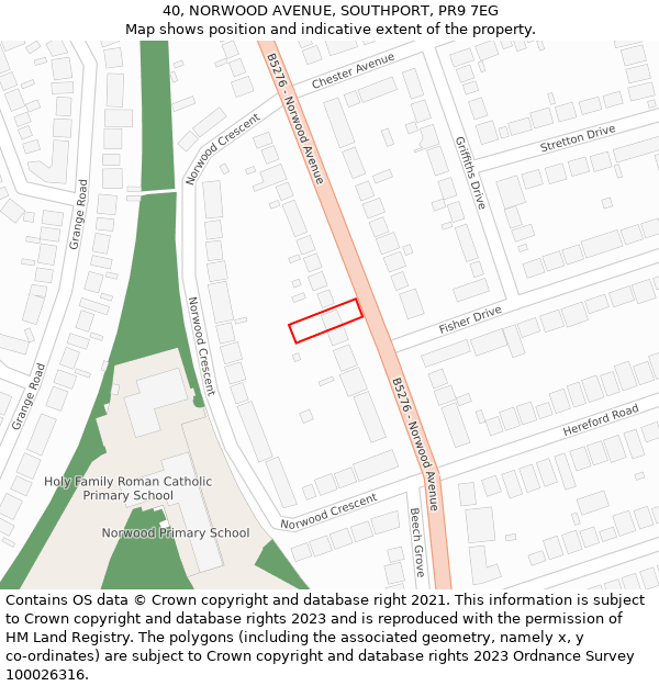 40, NORWOOD AVENUE, SOUTHPORT, PR9 7EG: Location map and indicative extent of plot