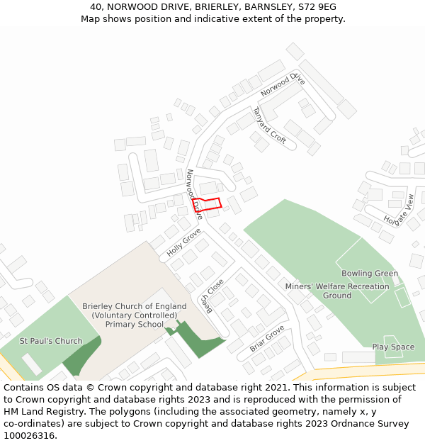 40, NORWOOD DRIVE, BRIERLEY, BARNSLEY, S72 9EG: Location map and indicative extent of plot