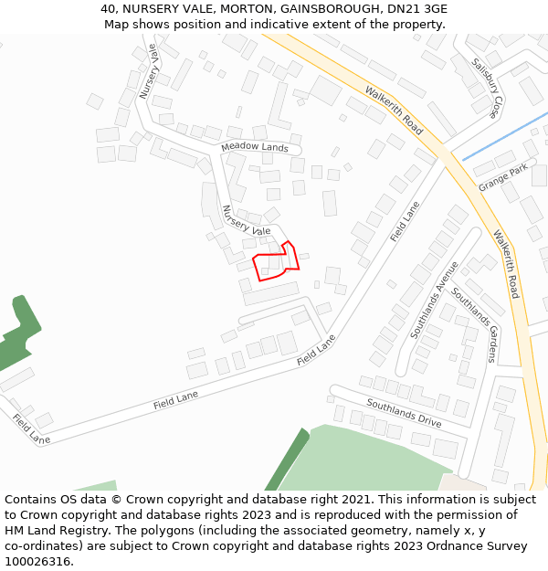 40, NURSERY VALE, MORTON, GAINSBOROUGH, DN21 3GE: Location map and indicative extent of plot
