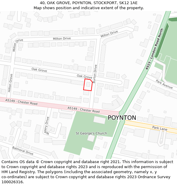 40, OAK GROVE, POYNTON, STOCKPORT, SK12 1AE: Location map and indicative extent of plot