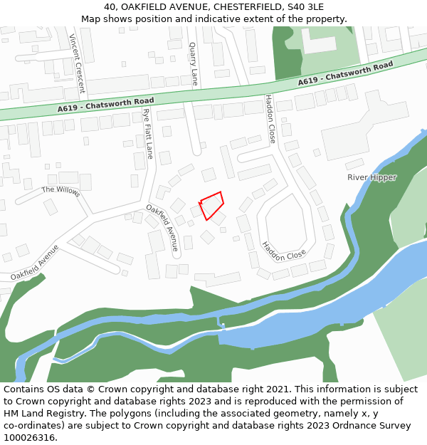 40, OAKFIELD AVENUE, CHESTERFIELD, S40 3LE: Location map and indicative extent of plot