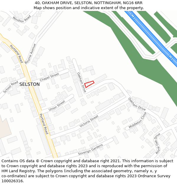 40, OAKHAM DRIVE, SELSTON, NOTTINGHAM, NG16 6RR: Location map and indicative extent of plot