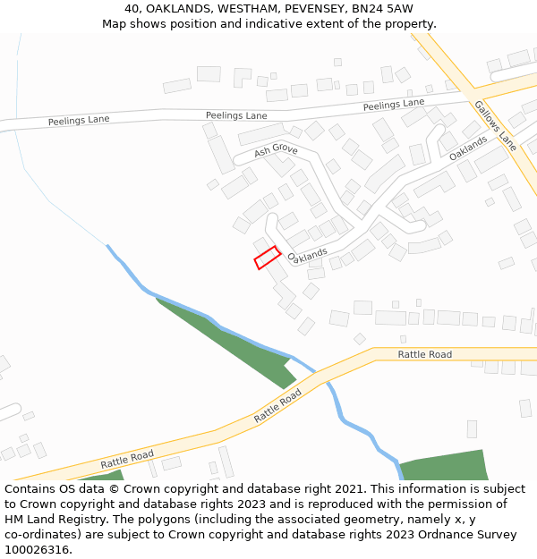 40, OAKLANDS, WESTHAM, PEVENSEY, BN24 5AW: Location map and indicative extent of plot