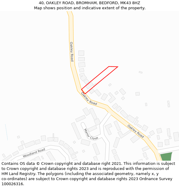 40, OAKLEY ROAD, BROMHAM, BEDFORD, MK43 8HZ: Location map and indicative extent of plot