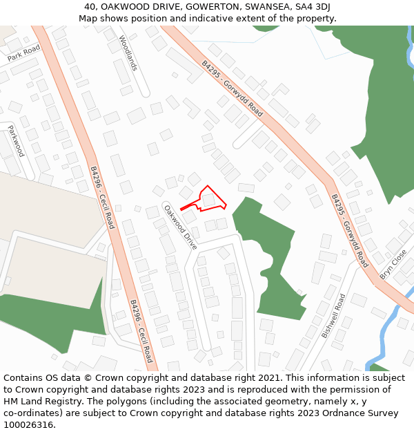 40, OAKWOOD DRIVE, GOWERTON, SWANSEA, SA4 3DJ: Location map and indicative extent of plot