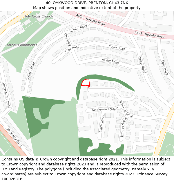 40, OAKWOOD DRIVE, PRENTON, CH43 7NX: Location map and indicative extent of plot