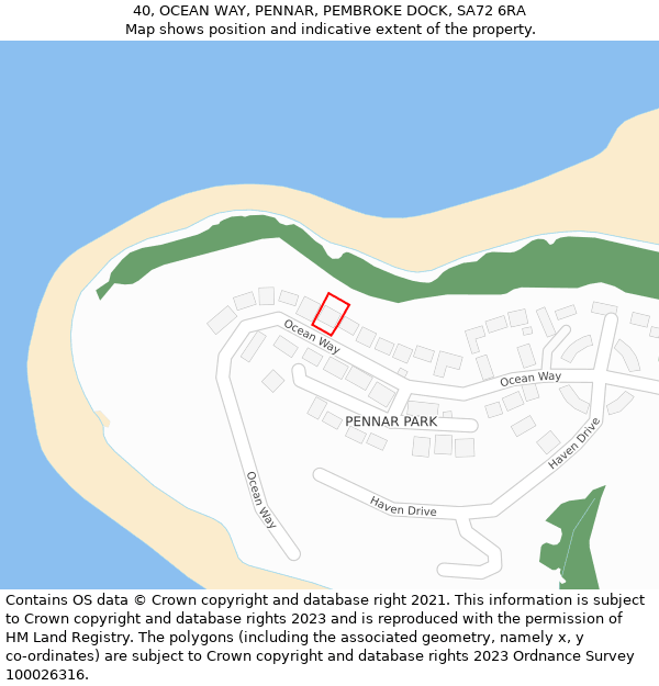 40, OCEAN WAY, PENNAR, PEMBROKE DOCK, SA72 6RA: Location map and indicative extent of plot