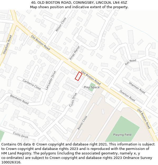 40, OLD BOSTON ROAD, CONINGSBY, LINCOLN, LN4 4SZ: Location map and indicative extent of plot
