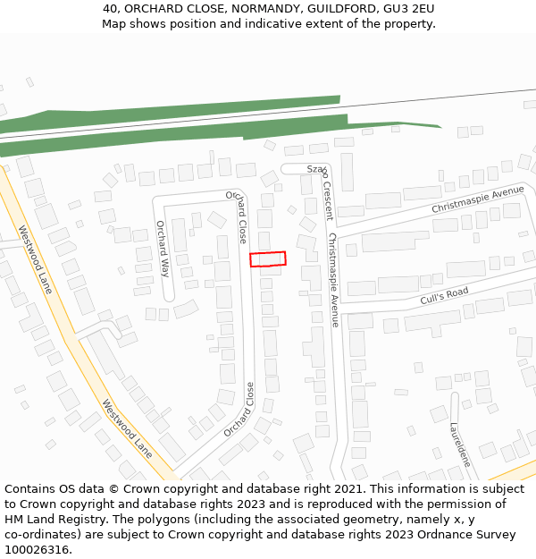 40, ORCHARD CLOSE, NORMANDY, GUILDFORD, GU3 2EU: Location map and indicative extent of plot