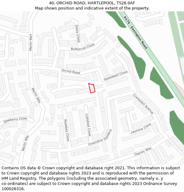 40, ORCHID ROAD, HARTLEPOOL, TS26 0AF: Location map and indicative extent of plot