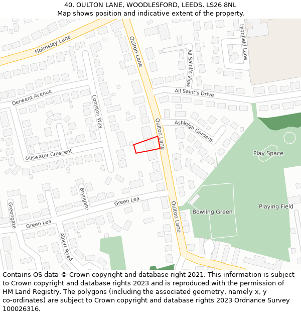 40, OULTON LANE, WOODLESFORD, LEEDS, LS26 8NL: Location map and indicative extent of plot